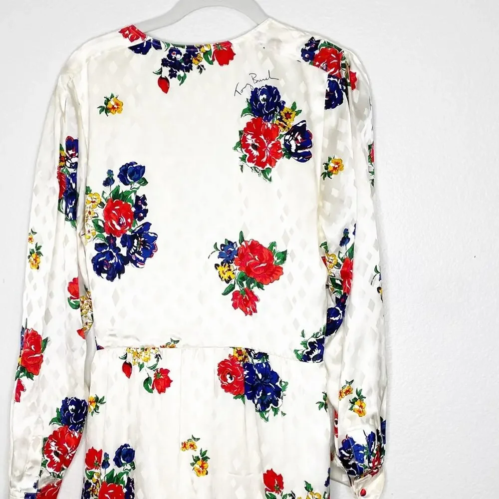 Tory Burch Floral Ruffle Silk Belted Wrap Dress Size 8